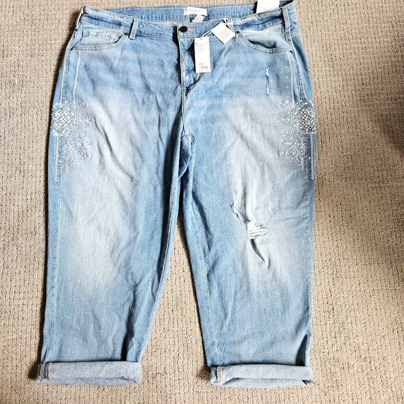 Lane Bryant Jeans Womens 24 Essential Stretch Girlfriend Crop Embellished NEW - Picture 1 of 7